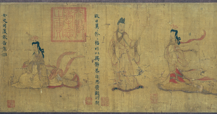 Et af værkerne i samlingen af kinesisk kunst på British Museum er dette over tre meter lange silkemaleri fra det 5.-8. århundrede.  Foto: British Museum