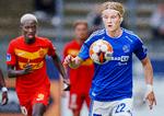 Lyngbys Andri Lucas Gudjohnsen og FC Nordsjællands Mohammed Diomande under superligakampen mellem Lyngby Boldklub og FC Nordsjælland i Lyngby søndag den 3. september 2023..  Foto: Liselotte Sabroe/Ritzau Scanpix