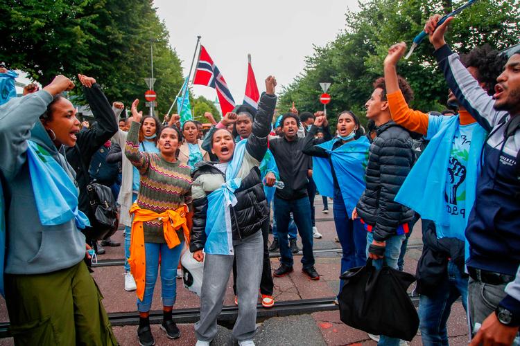 Også i Bergen er eritreiske flygtninge gået på gaden i protest mod kulturarrangementer, der har bånd til militærdiktaturet i Eritrea.  Foto: Tuva Aserud/Ritzau Scanpix