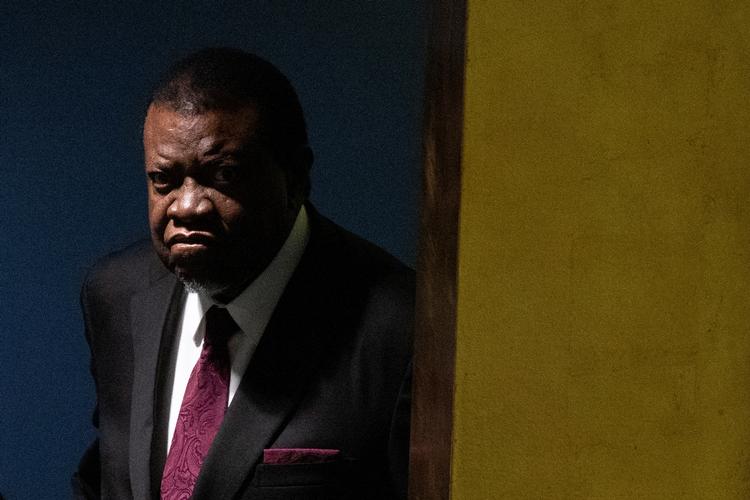 Namibia's pærsident Hage Geingob de rige lande for vaccine-apartheid, da han onsdag i den forgangne uge talte ved FN's Generalforsamling. Foto: Caitlin Ochs/Ritzau Scanpix