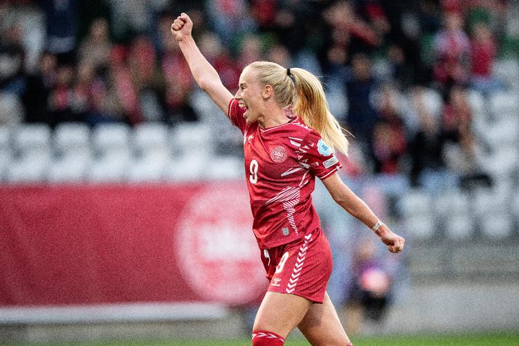 Inden kampen mod Tyskland havde Amalie Vangsgaard kun scoret et mål på landsholdet, men nu har hun scoret tre. Foto: Bo Amstrup/Ritzau Scanpix