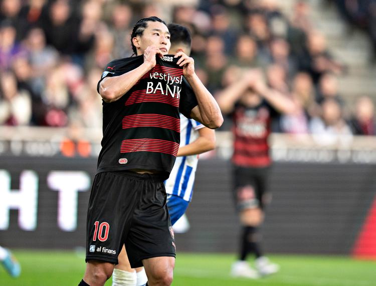 Gue-sung Cho scorede på straffespark for FCM, men havde også et par afbrændere.  Foto: Henning Bagger/Ritzau Scanpix