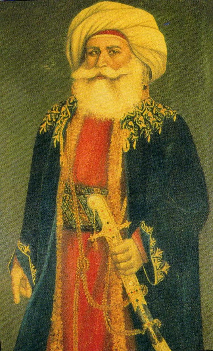 Portrættet forestiller angiveligt mamelukken Murad Bey, der stammede fra det nordvestlige Kaukasien og havde ansvaret for en afdeling af ryttersoldater omkring 1800 – sandsynligvis et af Napoleons tre mameluk-kompagnier. Billedet har været trykt i det franske magasin Gloire &amp; Empire, kunstneren er ukendt. Foto: /Wikimedia Commons