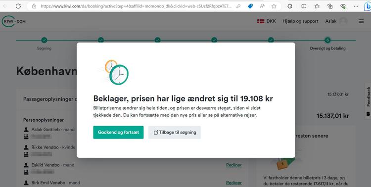 Flere forbrugere oplever at støde på denne besked, når de er ved at betale for flybilletter hos eksempelvis Kiwi.com eller Travellink. En prisfinte, som Forbrugerrådet Tænk er kritisk over for. 