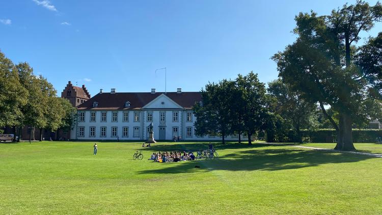 Engang blev der fortæret delikatesser en masse på Odense Slot. I 2023 kan man hygge sig på plænen foran slottet med medbragte drikkevarer.  Foto: Kio Jørgensen Ng. 