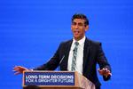 Premierminister Rishi Sunak taler på de konservatives konference i Manchester.   Foto: Toby Melville/Ritzau Scanpix