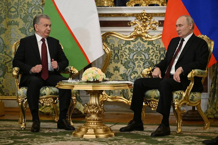 Vladimir Putin sammen med Usbekistans præsident, Shavkat Mirziyoyev in Moscow, i Moskva. Foto: Sputnik/Ritzau Scanpix