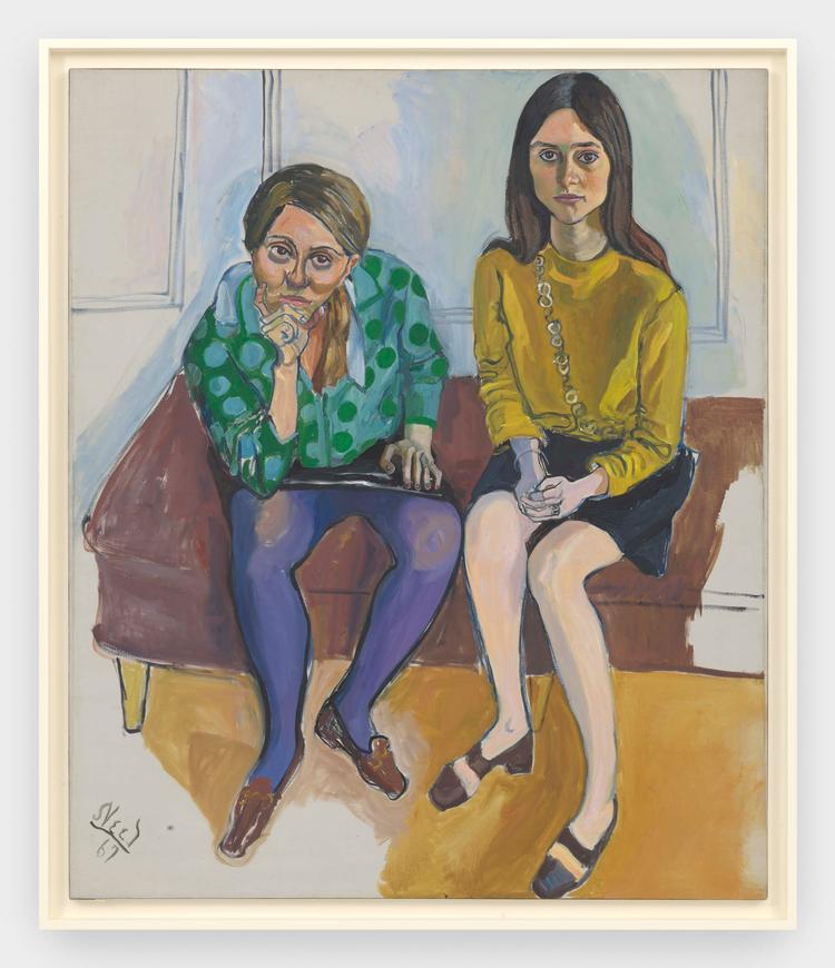 Maleriet fra 1967 hedder 'Wellesley Girls' og refererer til et college udelukkende for kvinder, der ligger i staten Massachusetts. Kvinderne er selvstændige og stærke individer her på tærsklen til det store ungdomsoprør, der ulmede.  Foto: Courtesy The Estate of Alice Neel and David Zwirner. Foto: Kerry McFate