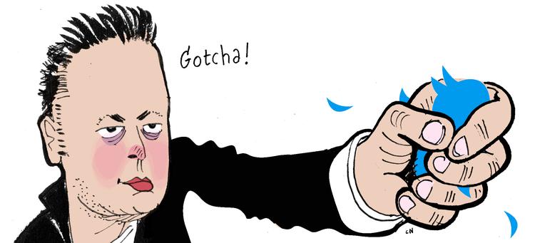 Værdien af X, som tidligere hed Twitter, er mere end halveret, siden Elon Musk købte det sociale medie for et år siden, viser interne dokumenter, som The New York Times har haft adgang til. Arkivtegning Claus Nørregaard