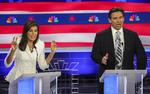 Nikki Haley (tv.) og Ron DeSantis er de to kandidater, der har den støste opbakning blandt de republikanske vælgere, når man ser bort fra Donald Trump, der er langt foran i meningsmålingerne. Foto: Mike Segar/Ritzau Scanpix