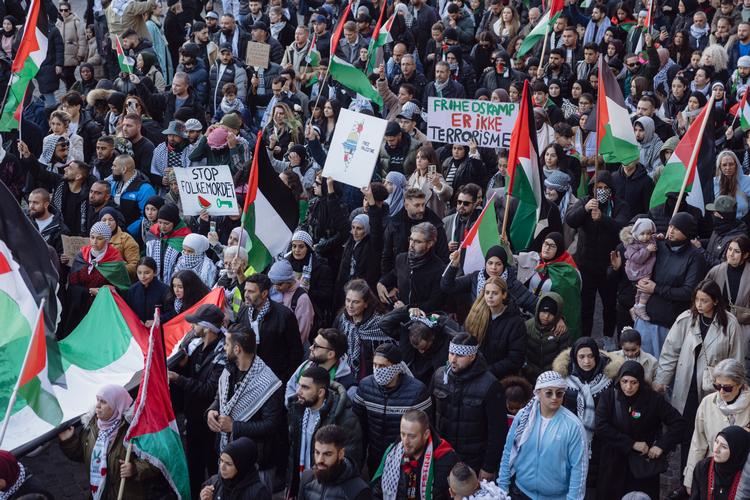 Der har været talrige demonstrationer i København og andre steder i Danmark, siden Hamas angreb Israel 7. oktober. Ved flere lejligheder er der blevet råbt slagord, der kan opfattes som billigelse af terror. Det er dog uvist, om den person, der er sigtet for billigelse af terror, har deltaget i demonstrationerne. Foto: Benjamin Krog