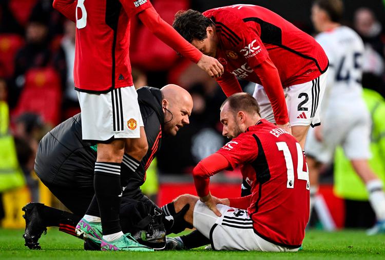 Eriksen udgik med en knæskade efter 40 minutters spilletid. Foto: Oli Scarff/Ritzau Scanpix