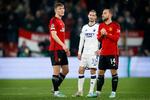 I sidste uge var Eriksen og Højlund med til at tabe til FCK i Parken. Efterfølgende er de blevet skadet og kommer ikke i spil til de to forestående landskampe mod Slovenien og Nordirland. Foto: Jens Dresling