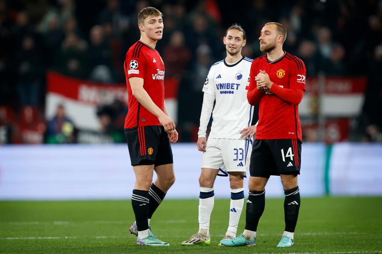 I sidste uge var Eriksen og Højlund med til at tabe til FCK i Parken. Efterfølgende er de blevet skadet og kommer ikke i spil til de to forestående landskampe mod Slovenien og Nordirland. Foto: Jens Dresling