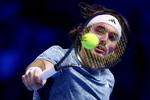 Stefanos Tsitsipas i aktion, inden han trak sig. Foto: Guglielmo Mangiapane/Ritzau Scanpix