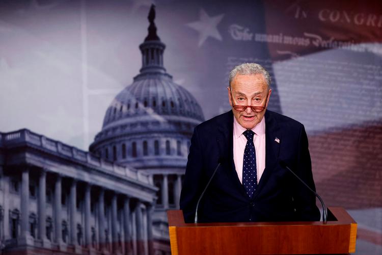 Lederen af Demokraterne i Senatet, Chuck Schumer, mødte pressen, efter at afstemningen var i hus.  Foto: Anna Moneymaker/Ritzau Scanpix