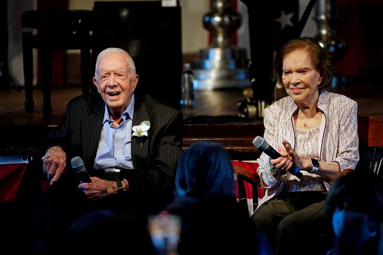 Jimmy og Rosalynn Carter fotograferet i 2021, hvor de fejrede deres 75 års bryllupsdag.  Foto: Pool/Ritzau Scanpix