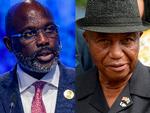 Joseph Boakai (til højre) vandt med blot 28.000 stemmer over Liberias siddende præsident, George Weah, ved det netop afsluttede præsidentvalg i det lille vestafrikanske valg Liberia.

    Foto: Ahmad Gharabli, Seyllou/Ritzau Scanpix