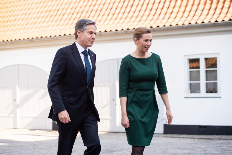 Statsminister Mette Frederiksen sammen med USA's udenrigsminister, Antony Blinken, på Marienborg i maj 2021.  Foto: Saul Loeb/Ritzau Scanpix