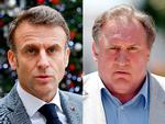 Frankrigs kulturminister mener, at skuespiller Gerard Depardieu (th.) skal have frataget sit ridderskab. Præsident Emmanuel Macron (tv.) har imidlertid taget Depardieu i forsvar.  Foto: Ludovic Marin, Valery Hache/Ritzau Scanpix