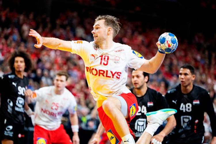 Mathias Gidsel var flyvende i kampen mod Egypten, og han scorede 9 mål i den danske sejr. Foto: Claus Bech/Ritzau Scanpix