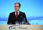 Sveriges udenrigsminister, Tobias Billström (M), på talerstolen på den årlige sikkerhedskonference ’Folk och Försvar’. Foto: Tt News Agency/Ritzau Scanpix