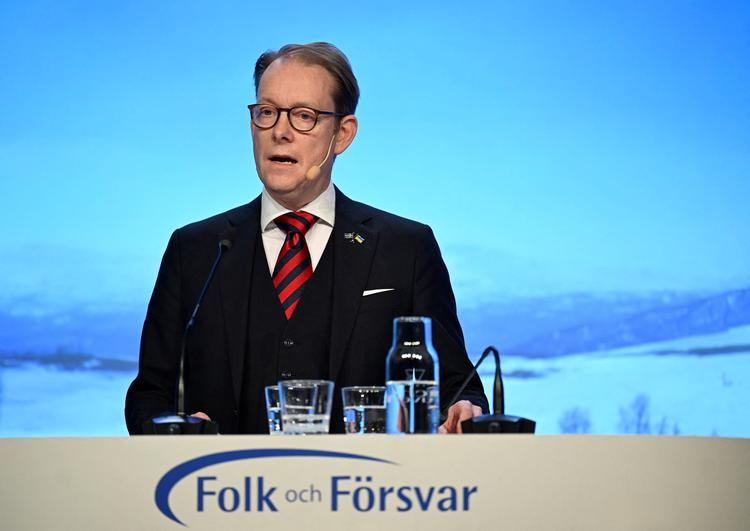 Sveriges udenrigsminister, Tobias Billström (M), på talerstolen på den årlige sikkerhedskonference ’Folk och Försvar’. Foto: Tt News Agency/Ritzau Scanpix