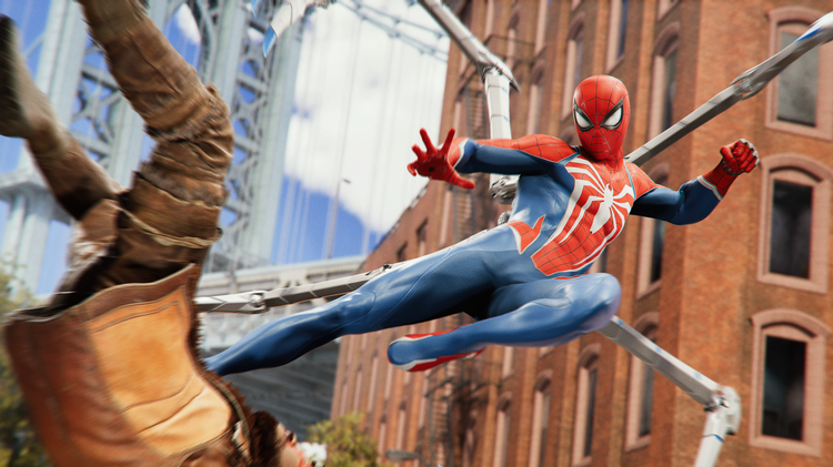 Det føles magisk, når man svinger sig gennem et 1:1 New York, men størstedelen af spillet er langtfra en lige så fri oplevelse.  Foto: Insomniac Games