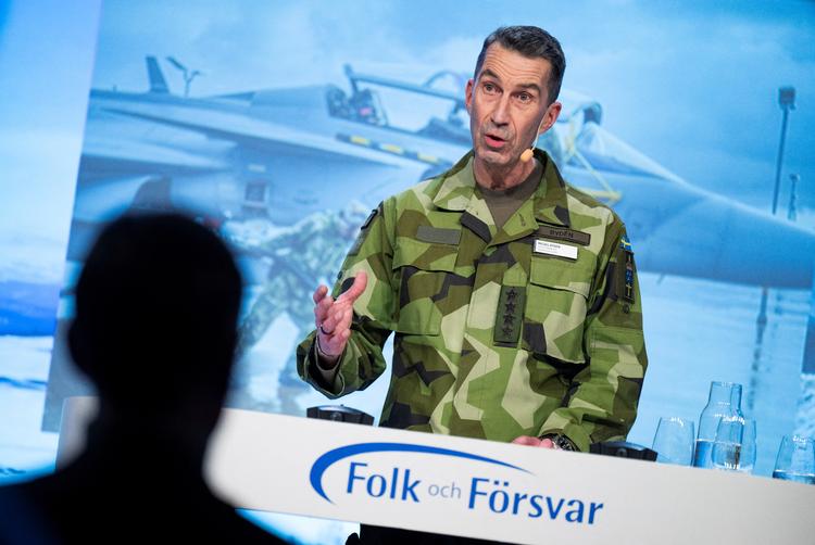 Sveriges forsvarschef Micael Bydén holdt tirsdag en stor tale på en forsvarskonference, hvor han sagde, at svenskerne bør være forberedt på krig. Foto: Tt News Agency/Ritzau Scanpix