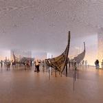 I den nye bygning vil de historiske skibe ses udstillet som en flotille, der er ved at stævne ud i fjorden. For at beskytte skibene vil der der være mindre dagslys end før. På illustrationen mærker man ikke konstruktionen af rummet, som man gjorde i den gamle hal. Illustration Kvant 1 og Lundgaard & Tranberg Arkitekter