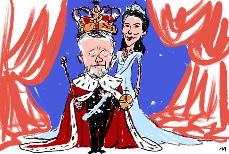 Dagens tegning 15.1.24
Rubrik: Bag enhver mand
Manchet: Dronning Mary spås at få en afgørende betydning for, hvordan Frederik vil gøre sig som konge.
Kong Frederik X Foto: Mette Dreyer/POLITIKEN