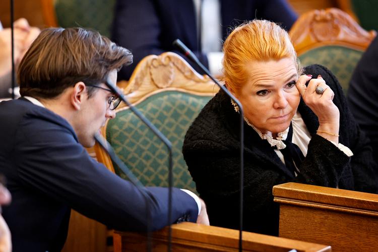 Liberal Alliances partileder, Alex Vanopslagh, og Danmarksdemokraternes partileder, Inger Støjberg, kritiserer, at FE-undersøgelsen først er afsluttet, når forældelsesfristen er udløbet. Foto: Jens Dresling