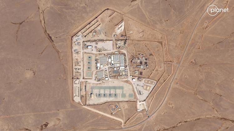 Et satellitbillede af den amerikanske base Tower 22 i Jordan, der søndag aften blev angrebet. Foto: Planet Labs Pbc/Ritzau Scanpix