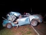 Vraget af bilen, som Kelvin Kiptum og hans træner .kørte i. Ulykken skete nær byen Eldoret i Kenya. En kvinde ved navn Sharon Kosgey, der også var med i bilen blev alvorligt kvæstet. Foto: Stringer/Ritzau Scanpix