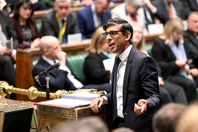 Storbritanniens premierminister, Rishi Sunak, til spørgetid i parlamentet i London.  Foto: Uk Parliament/maria Unger/Ritzau Scanpix
