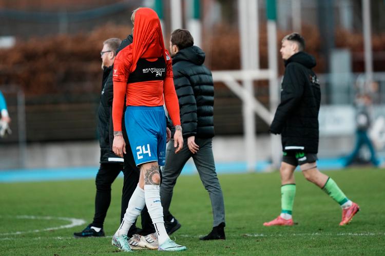 Simon Makienok var tæt på at blive matchvinder for Hvidovre, men kunne i stedet ærgre sig over Viborgs udligning dybt inde i overtiden. Foto: Thomas Traasdahl/Ritzau Scanpix