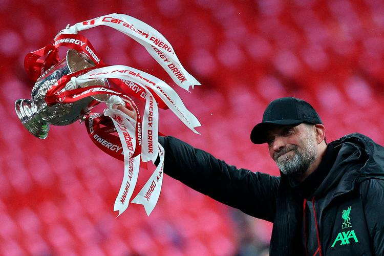 Som Liverpooltræner har Jürgen Klopp vundet Champions League, Premier League, FA Cuppen, UEFA Super Cup, 
FIFA Club World Cup og EFL Cup to gange. Foto: Adrian Dennis/Ritzau Scanpix