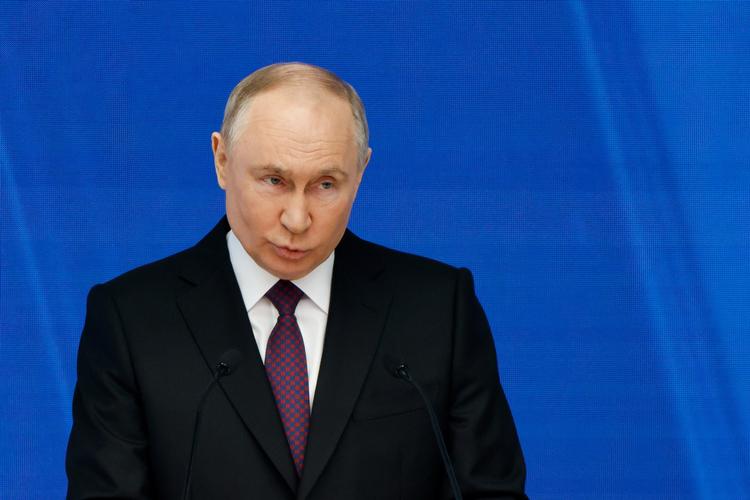 Vladimir Putin på dagens tale til nationen.  Foto: Evgenia Novozhenina/Ritzau Scanpix