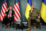 Jake Sullivan og chefen for Ukraines præsidentkontor, Andriy Yermak, ved dagens pressemøde i Kyiv. Foto: Gleb Garanich/Ritzau Scanpix