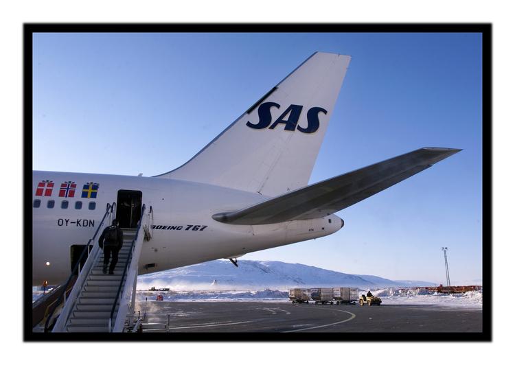 SAS har også haft Boeing fly, her model 767 fotograferet i Kangerlussuaq. Foto: Claus Bonnerup
