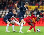 Tre målscorere på samme billede:  Tobias Bech (tv.). Frederik Tingager (i midten) og Ibrahim Osman (th.)-   Foto: Claus Bech/Ritzau Scanpix
