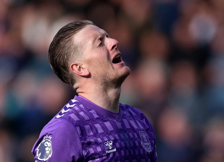 Evertons målvogter, Jordan Pickford, ærgrer sig under lørdagens udekamp mod Bournemouth, som Everton tabte 2-1. Foto: Paul Childs/Ritzau Scanpix