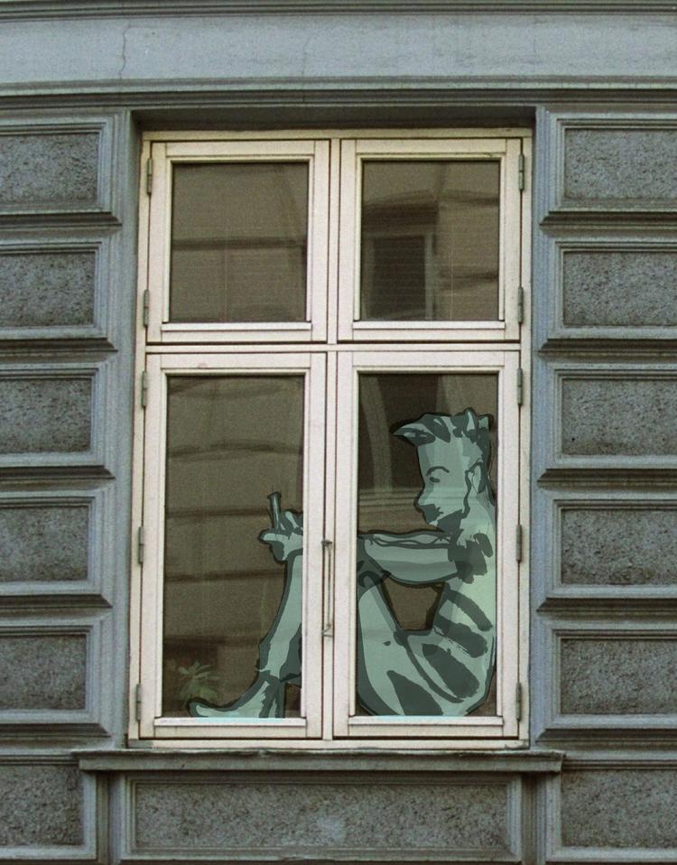 I fremtiden gad Asger godt at bo i en femværelses lejlighed i Elmegade sammen med sin familie. Men er det overhovedet realistisk? Foto: Tegning: Claus Nørregaard. Originalfoto: Finn Frandsen/POLITIKEN