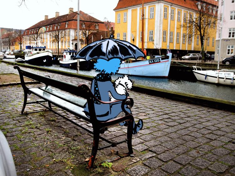 »Jeg er ikke overrasket, for det er det ultimative drømmescenario«, siger Ellen, da Ibyen præsenterer hende for budgettet på hendes drømmebudget. Fotocollage: Claus Nørregaard. Tegning: Claus Nørregaard. Originalfoto: Finn Frandsen