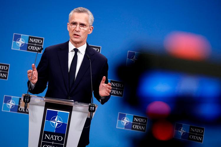 Jens Stoltenberg på dagens pressemøde i Bruxelles. Foto: Kenzo Tribouillard/Ritzau Scanpix
