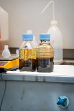 Grauballemandens tarme og tarmindhold opbevaret i glas på Moesgaard Museum. Foto: Poul Madsen / Moesgaard Museum 