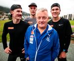 Gjert Ingebrigtsen (forrest) med sønnerne Jakob (tv.), Filip og Henrik Ingebrigtsen på træningstur i St. Moritz i Schweiz, mens alt endnu var idyl. Foto: Lise Åserud/Ritzau Scanpix