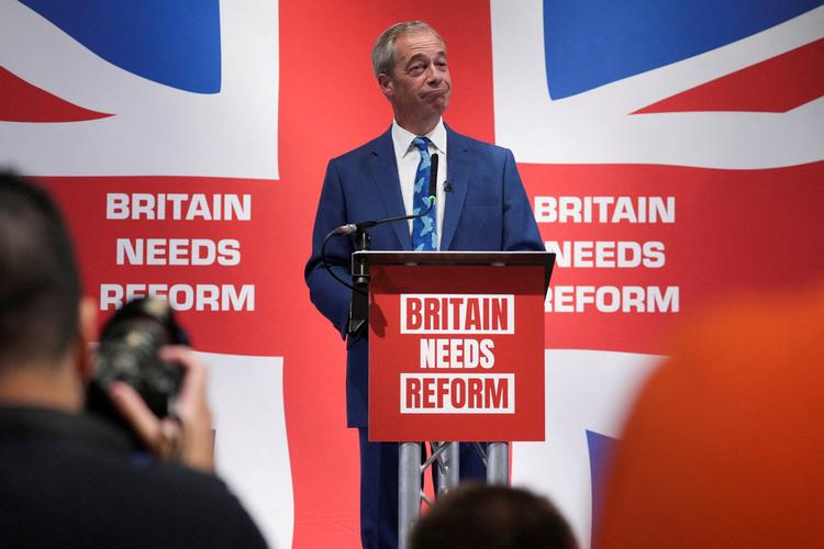 En frisk meningsmåling giver Nigel Farage og Reform UK 17 procent af stemmerne ved det kommende britiske valg. Foto: Maja Smiejkowska/Ritzau Scanpix