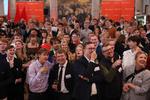 Det blev aldrig en valgfest hos Socialdemokratiet i Landstingssalen på Christiansborg. Dertil var valgresultatet for dårligt. Foto: Martin Lehmann
