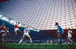 EM i fodbold i Frankrig 1984. Kenneth Brylle møder Frank Arnesens indlæg med hovedet og udligner til 2-2 i kampen mod Belgien.   Foto: Finn Frandsen